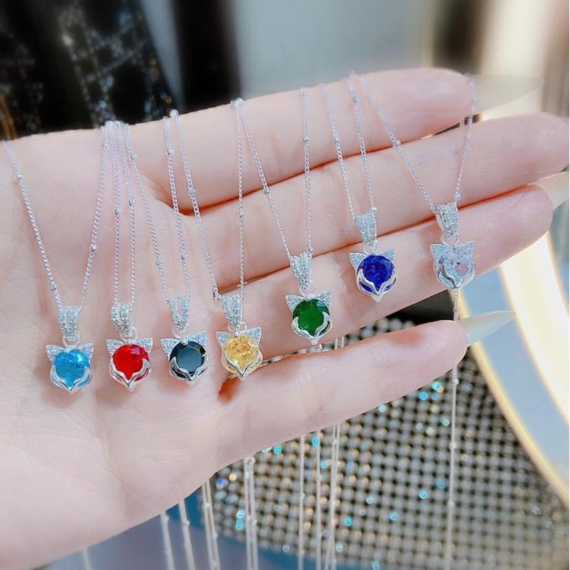 Dây chuyền bạc nữ mặt hồ ly gắn đá màu, Vòng cổ chất liệu bạc Ý cao cấp - Trang sức bạc Evasilver
