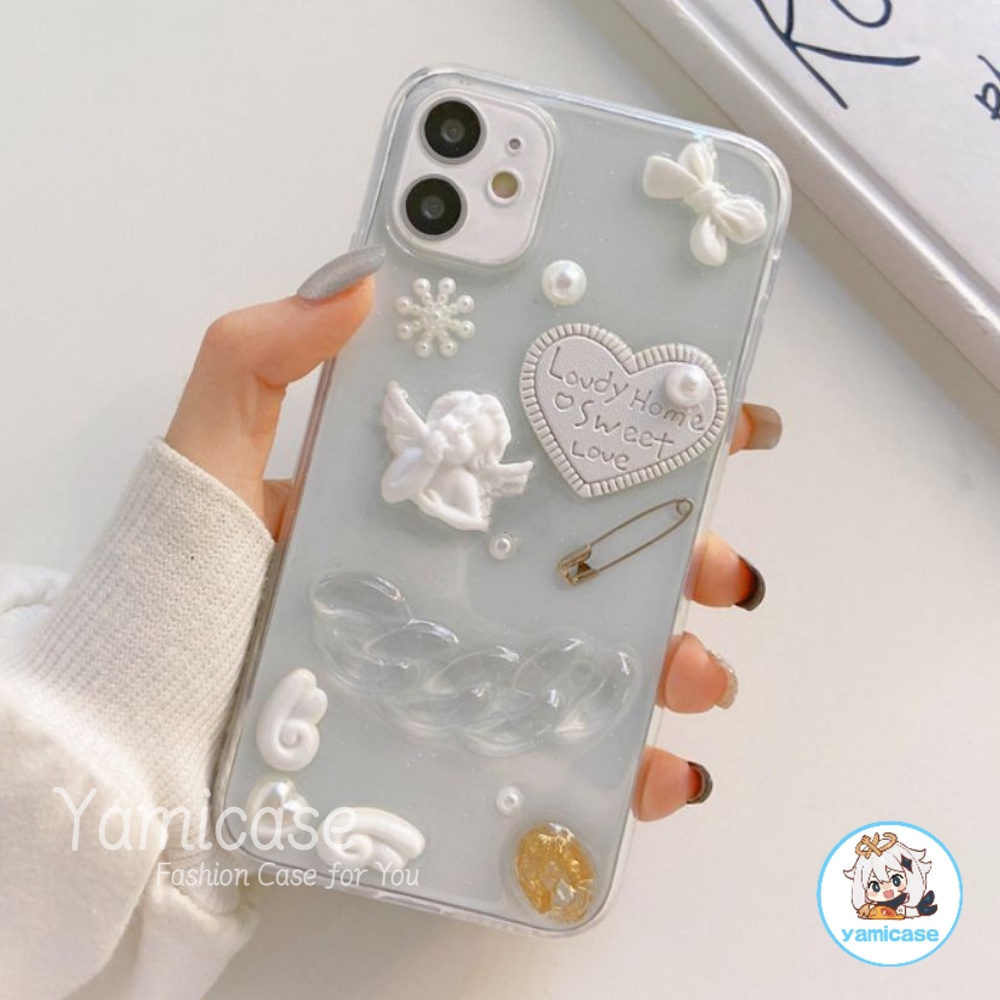 Ốp điện thoại TPU mềm trong suốt họa tiết trái trái tim và thiên thần cho Iphone 12 11 Pro Max X Xs Xr 8 7 Plus