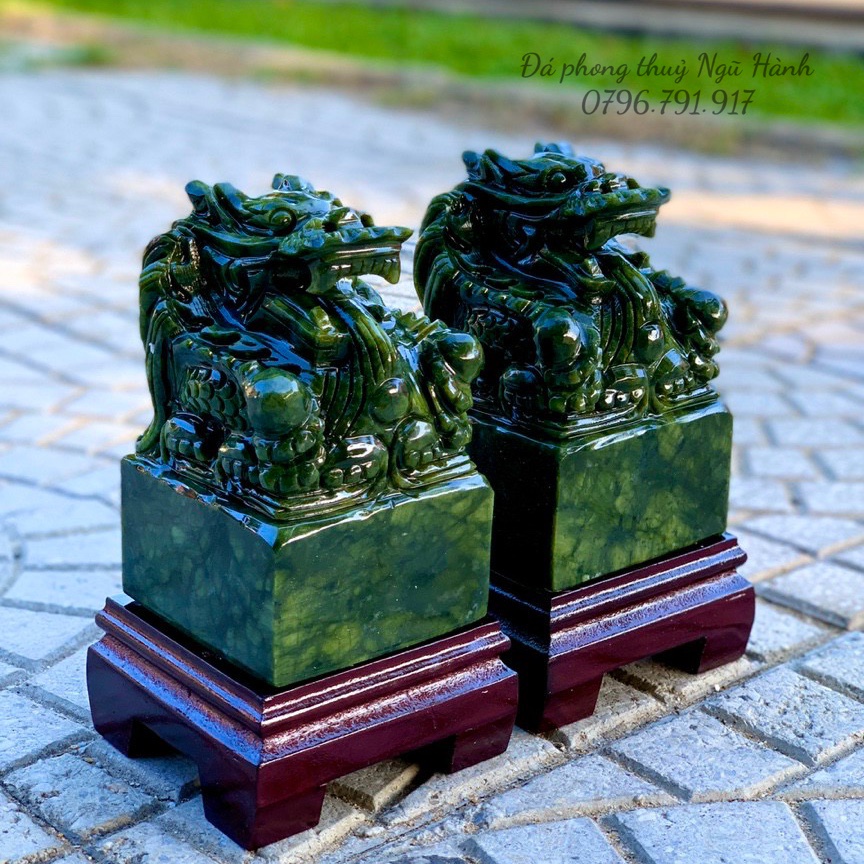 Ấn Rồng Phong Thủy đá ngọc Serpentine - Cao 12cm & 15cm