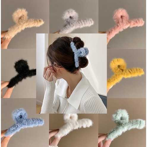 Kẹp tóc lông xù càng cua nhựa cứng phong cách Hàn Quốc
