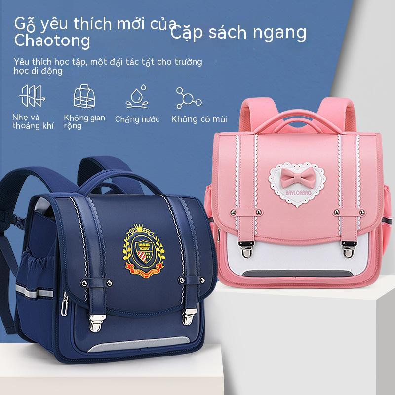 Ba lô học sinh tiểu học phiên bản ngang Nhật Bản mới phong cách Anh nam nữ giảm gánh nặng cột sống cho trẻ em từ lớp 13