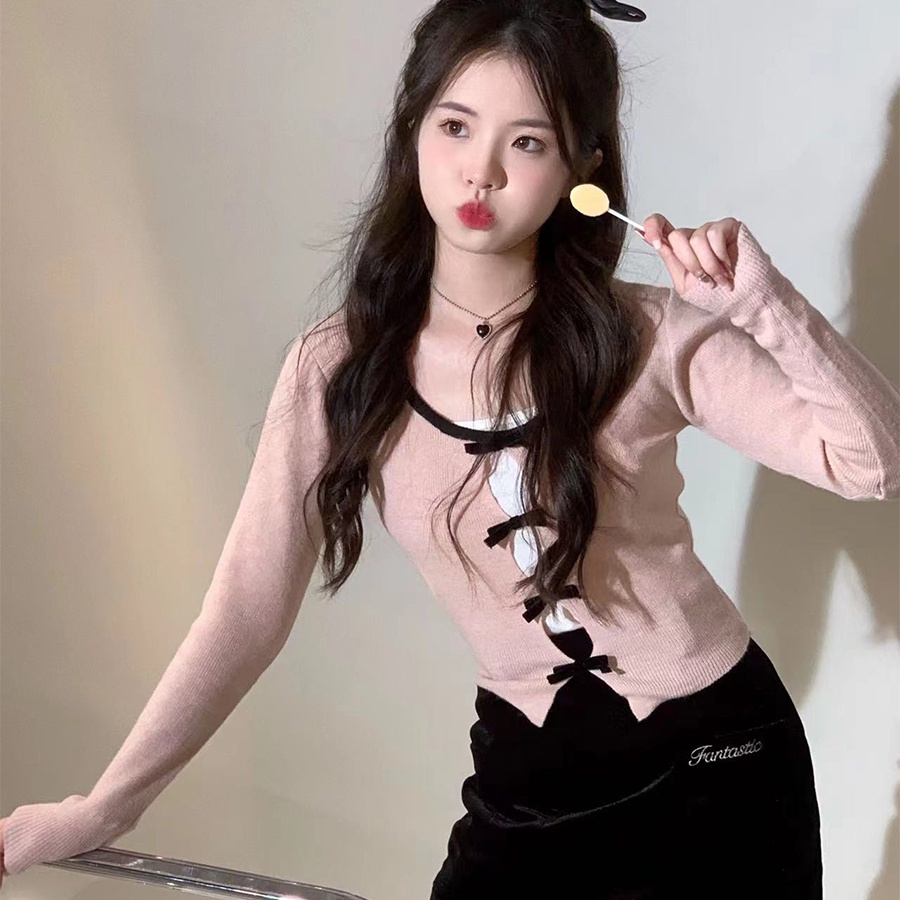 SUXI Áo Croptop Dệt Kim Tay Dài Dáng Ôm Thiết Kế Đơn Giản Thời Trang Mùa Xuân Mới Cho Nữ