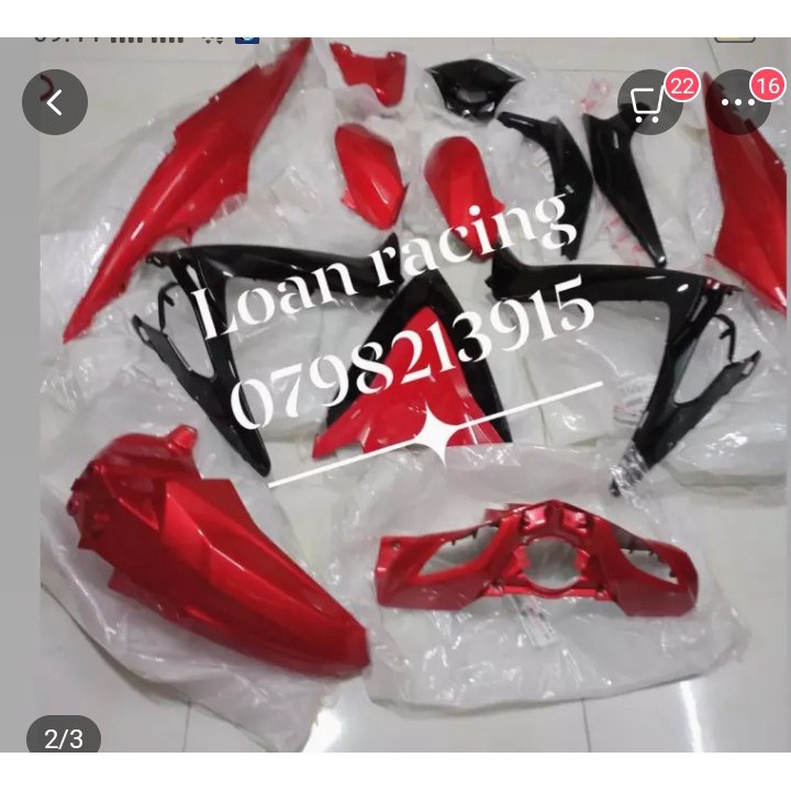 Dàn áo Luvias màu đỏ đen full nhựa màu 13 món hàng zin chính hãng Yamaha - VJC SÀI GÒN