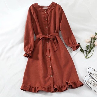 [ORDER] Váy dài tay thắt eo Hàn Quốc