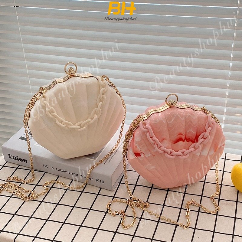 Túi Đeo Chéo Bằng Acrylic Màu Nhuộm Phối Dây Xích Thời Trang Mới Cho Nữ