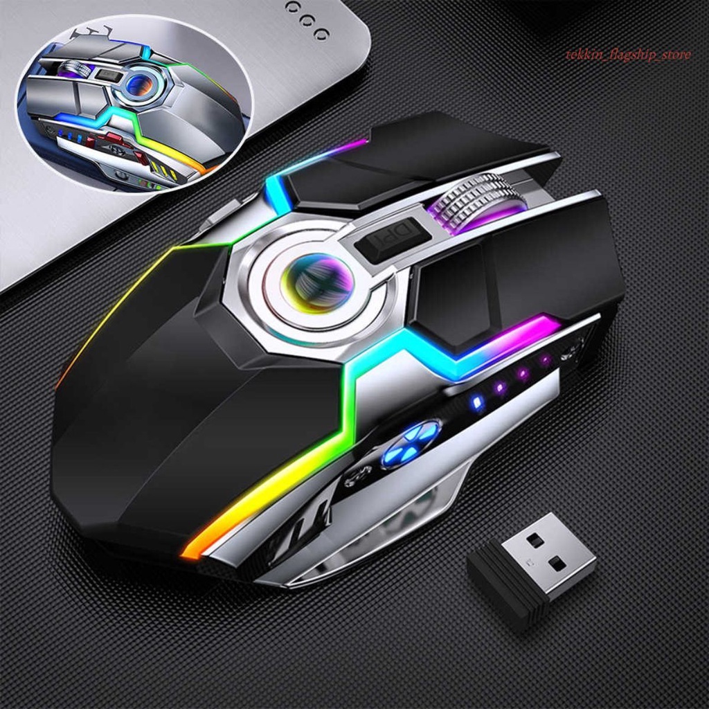 Chuột Gaming TEKKIN A5 Không Dây Chơi Game Sạc Pin Im Lặng Ergonomic 7 Phím Đèn Nền RGB 1600 DPI Chuột Cho Game Thủ