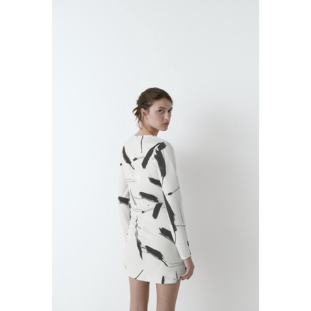 Made in Morocco - Đầm Zara đen trắng vạt chéo DT07LLG48N10