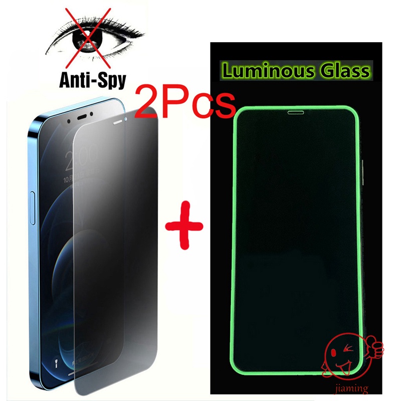Set 2 Kính Cường Lực Dạ Quang Cho Iphone 11 6 6S 7 8 Plus 13 12 14 Pro Max SE 2020 XS XR X 12 13 Mini