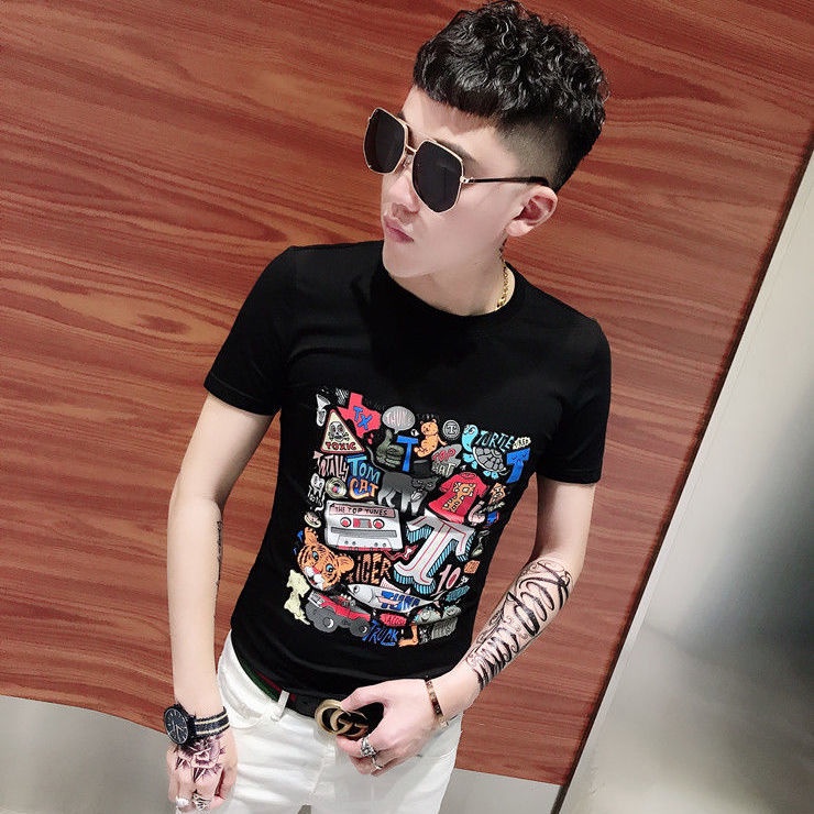Áo Thun Nam Ngắn Tay In Hình Phong Cách Hàn Quốc Mới