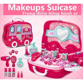 Bộ đồ chơi trang điểm make up cho bé gái - vali đồ chơi trang điểm có bánh xe siêu xinh
