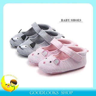 Giày đế mềm phẳng hình con chuột xinh xắn dành cho bé gái từ 0-18 tháng tuổi