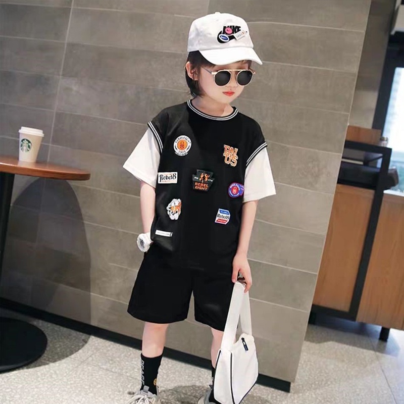 Bộ Áo Thun Ngắn Tay + Quần short Thể Thao Bóng Rổ Năng Động Cho Bé Trai