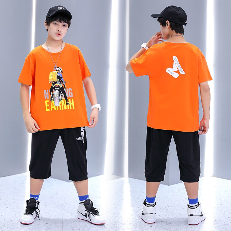 Bộ quần áo hè "GẤU XE " 14-45kg cho bé trai 4-14 tuổi. Co giãn, thấm hút mồ hôi. G3