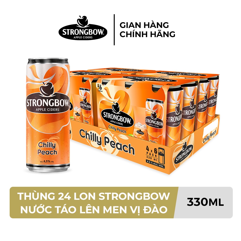 HỎA TỐC HCM - Thùng 24 lon nước táo lên men Strongbow Vị Đào 330ml/lon