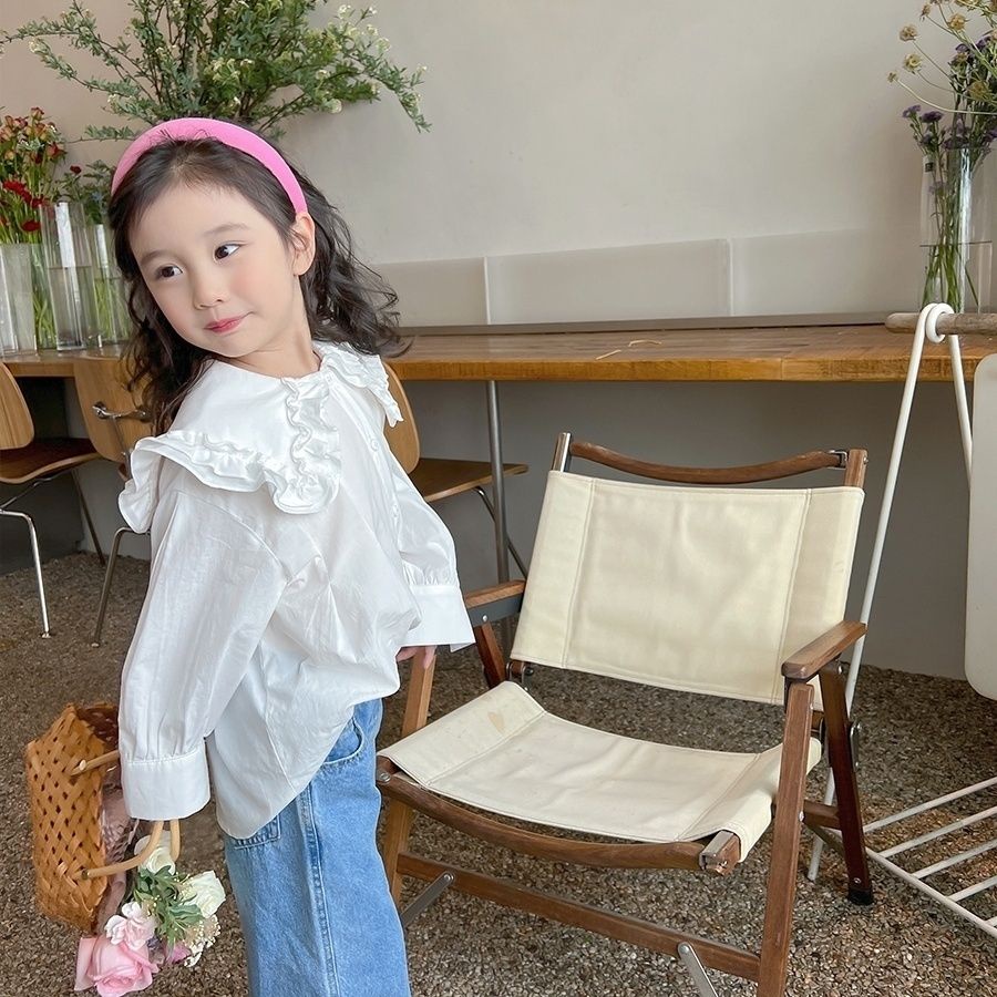 Áo Ren Cổ Bèo Dáng Rộng Thời Trang Mùa Xuân 2023 Cho Bé Gái