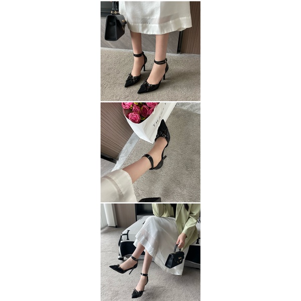 Giày Cao Gót Da Phối Lưới Thoáng Khí Mũi Nhọn 3.15 Inch Thời Trang Cho Nữ Size 35-40