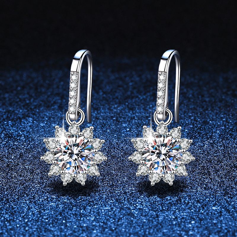 Moissanite Kim cương (5-6,5mm) Bông tai nữ S925 bạc tinh khiết 0,5-1CT D màu có thể kiểm tra bút khoan với giấy chứng nhận xác nhận GRA với giấy chứng nhận grac, khí chất cổ điển của hoa mặt trời Mosan bông tai