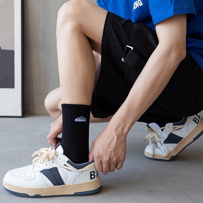 Vớ Cotton Cổ Vừa Thoáng Khí Thêu Họa Tiết Đơn Giản Màu Sắc Thời Trang Cho Nam Và Nữ