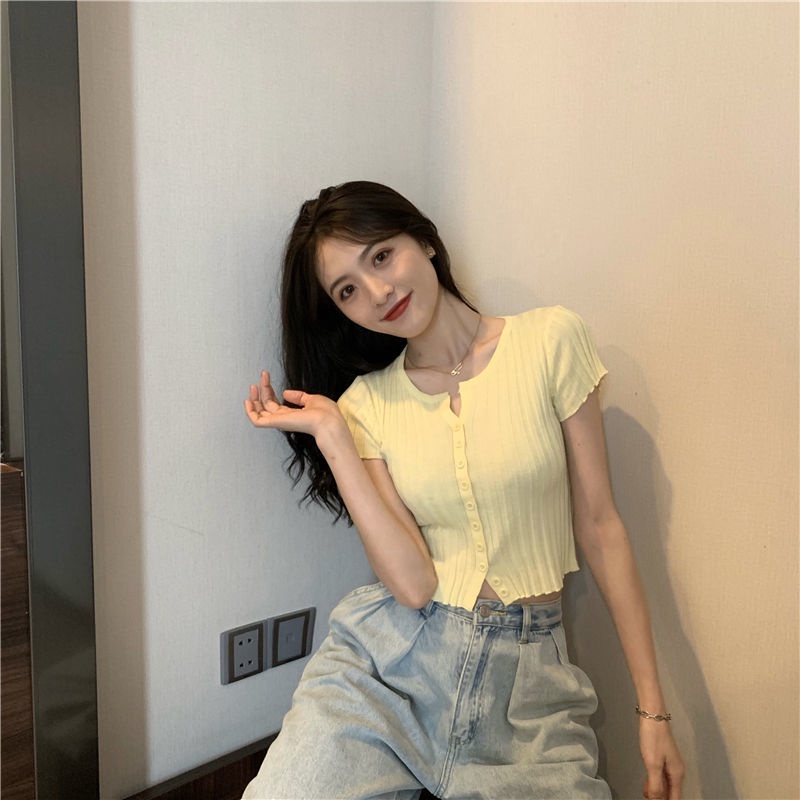 COZOK Áo Dệt Kim Ngắn Tay Dáng Ôm Thời Trang Hàn Quốc