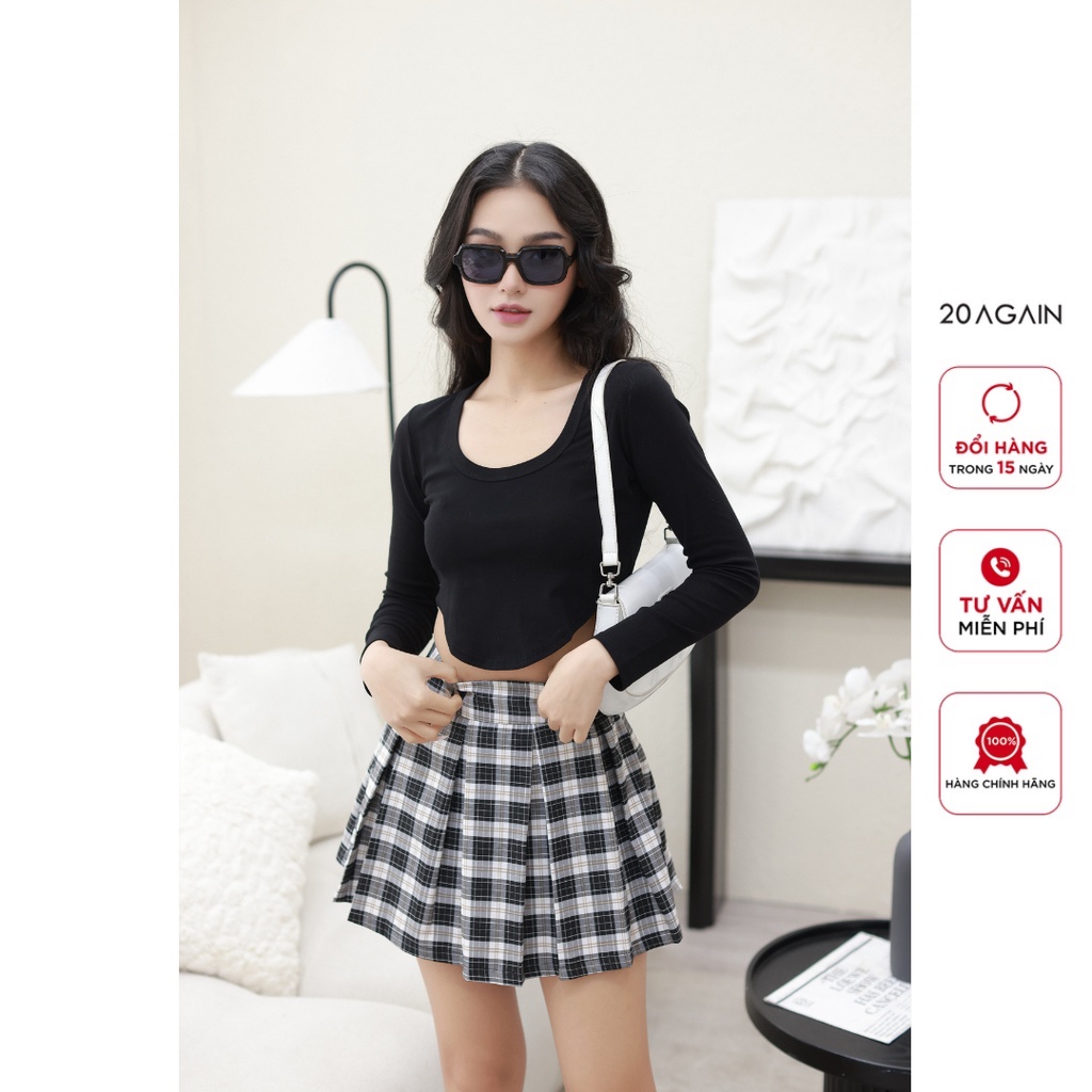 Chân váy kẻ 20AGAIN, thiết kế xếp ly thanh lịch basic JSB2531
