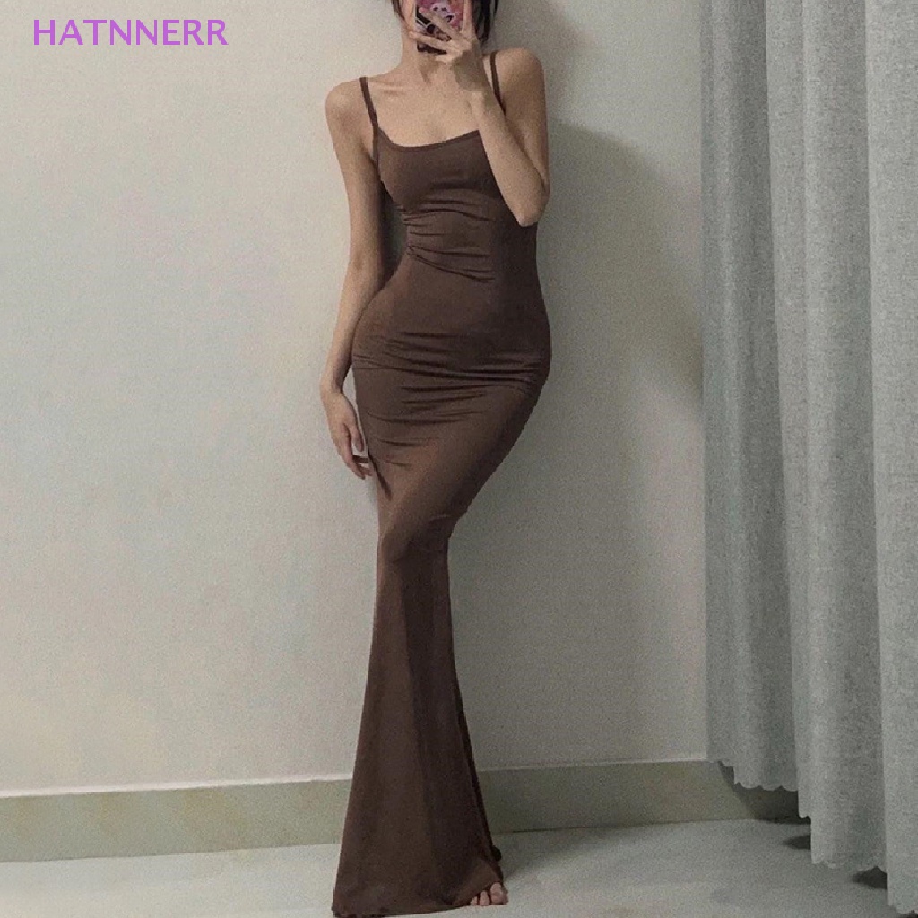 Đầm Maxi Hai Dây Dáng Dài Hở Lưng Màu Đen / Hồng Thời Trang Đi Biển Mùa Hè Quyến Rũ Cho Nữ Y2K FHS