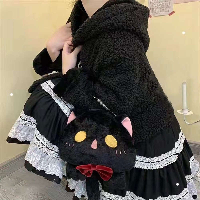 Túi Đeo Chéo Hình Búp Bê Mèo Ma Nhồi Bông Mềm Mại Thời Trang Thu Đông Phong Cách Lolita