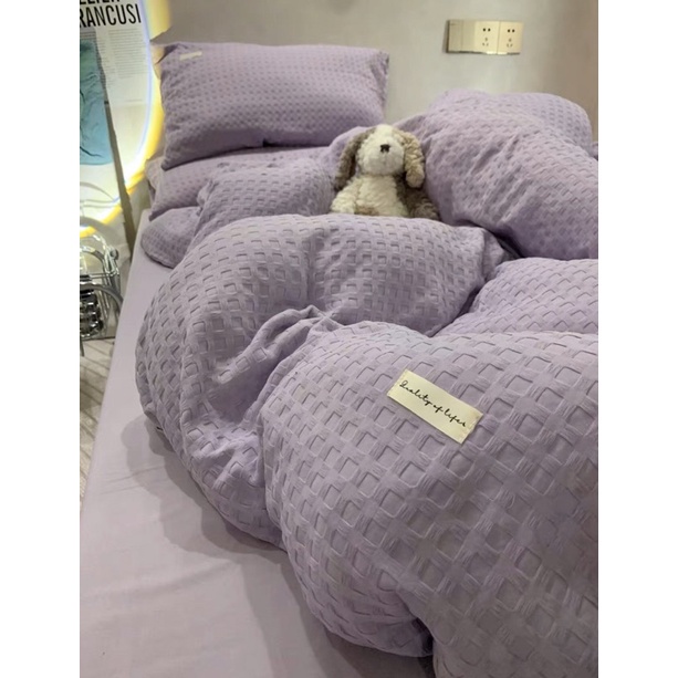 Đũi| Bộ 4 Món Ga Gối Đũi Waffle Màu Sắc Siu Xinh, Mềm Mại