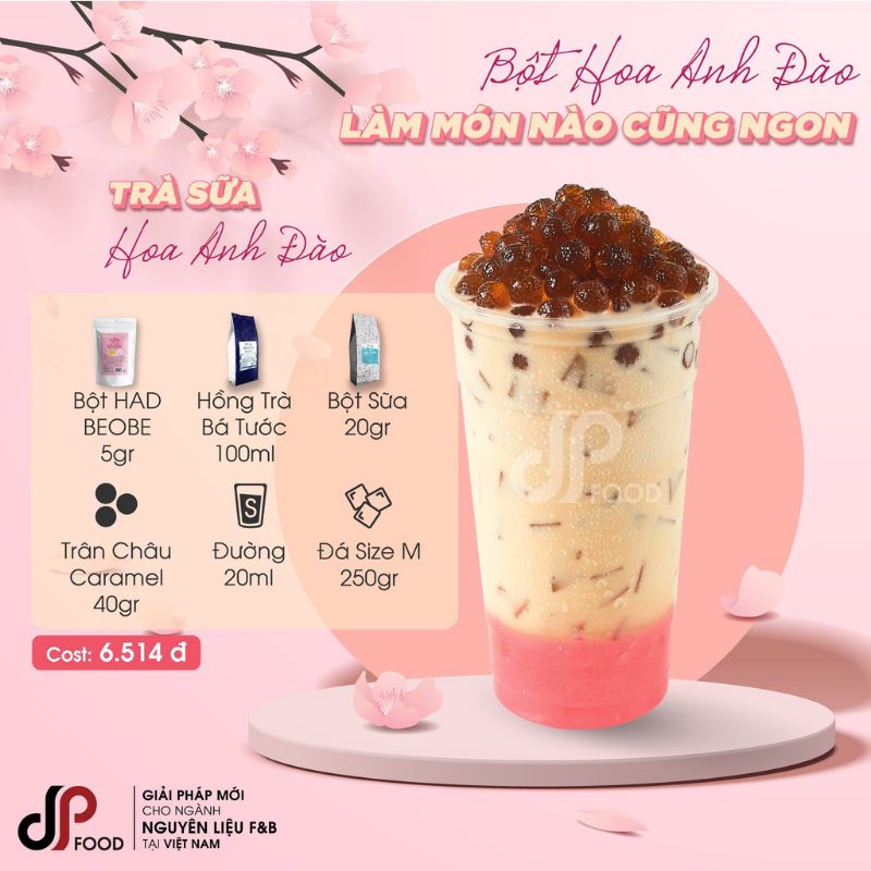 Bột Hoa Anh Đào Beobe Hàn Quốc túi tách lẻ pha trà sữa, đá xay, sưa, tươi