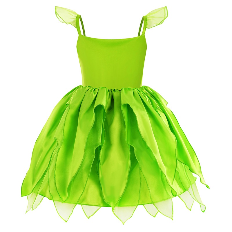 Set trang phục phụ kiện NNJXD hóa trang công chúa Tinker Bell màu xanh lá cây cho bé gái 2-8 tuổi