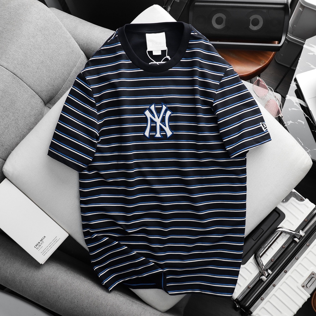 Áo thun thời trang unisex  kẻ sọc full,logo thêu nổi, chất cotton 100% MB09