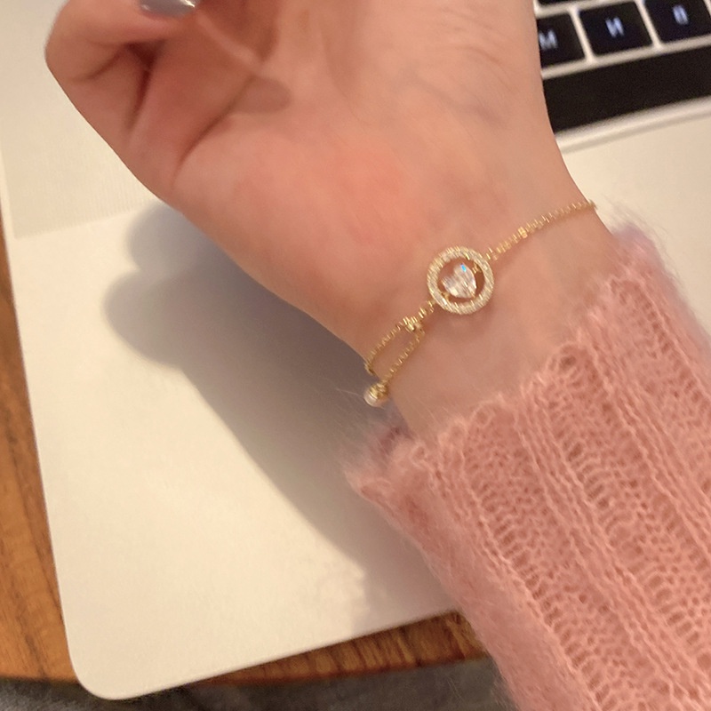 Vòng Tay Đính Đá Zircon Hình Trái Tim Đơn Giản Phong Cách Hàn Quốc Cho Nữ