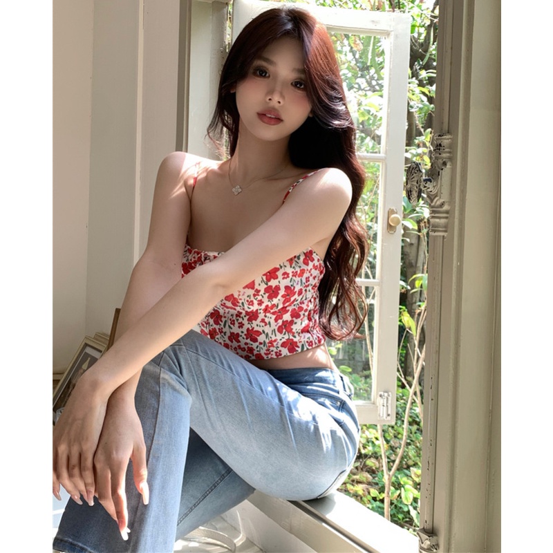 Áo Hai Dây Dáng Ôm Họa Tiết Hoa Thời Trang Mùa Hè Xinh Xắn Cho Nữ