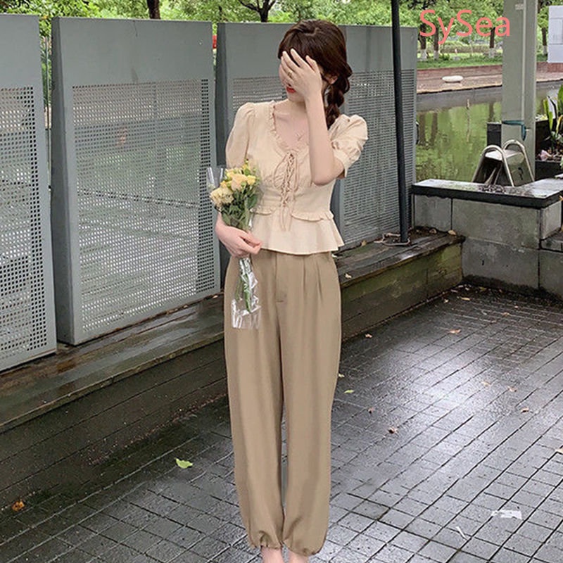 Plus Áo Kiểu Tay Ngắn Rút Dây Phong Cách Vintage Pháp Cho Nữ