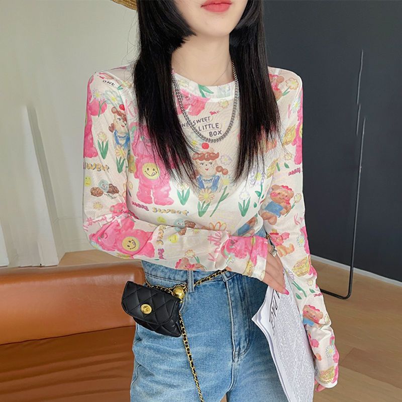 Áo Thun Tay Dài Chống Nắng Bằng Lụa Lạnh Mỏng In Họa Tiết Thời Trang Mùa Hè Cho Nữ