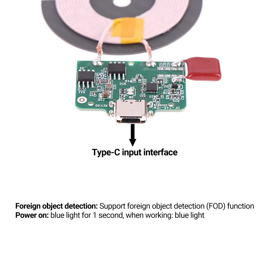 Bảng Mạch Sạc Nhanh Không Dây Qi Cổng Type-C 15W Cho Điện Thoại Di Động