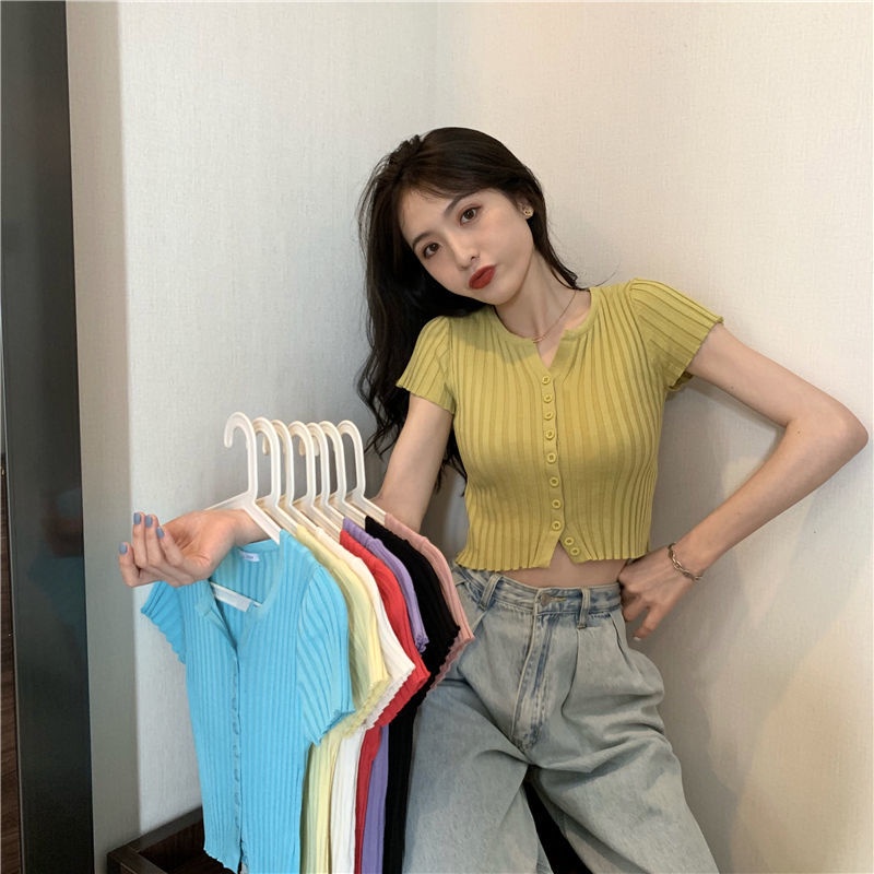 COZOK Áo Dệt Kim Ngắn Tay Dáng Ôm Thời Trang Hàn Quốc