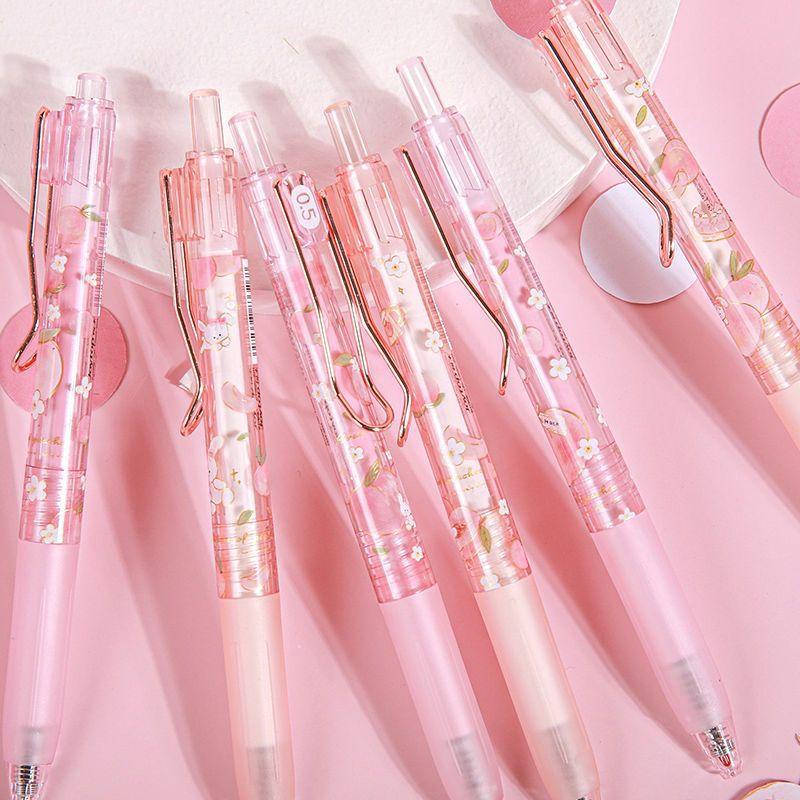 Bút bi cute gel bấm ngòi 0.5mm cao cấp hoạt tiết quả đào dễ thương mực đều nét chữ đẹp - Hally shop