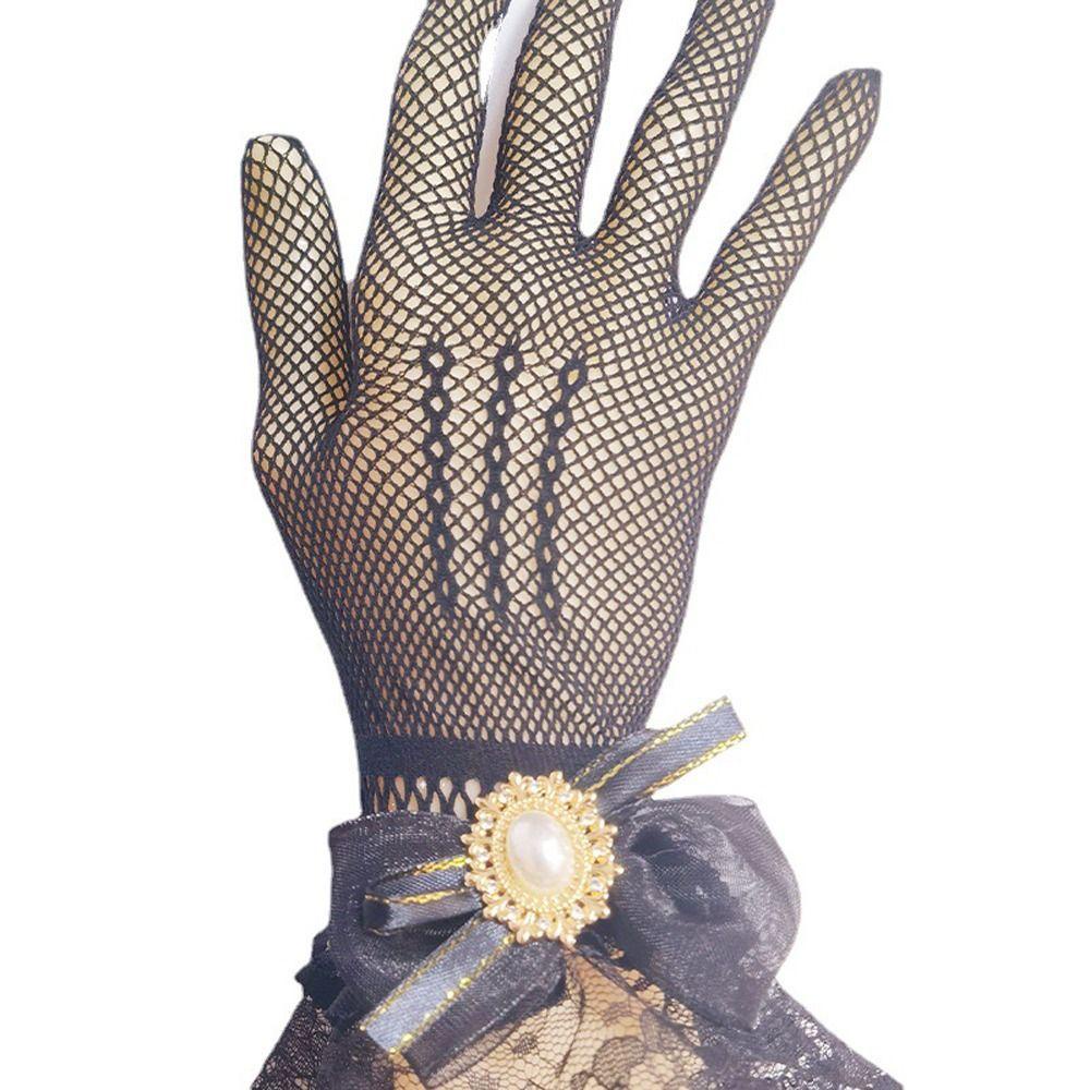 VANES1 Găng Tay Lưới Hở Ngón Đính Nơ Xinh Xắn Cho Nữ