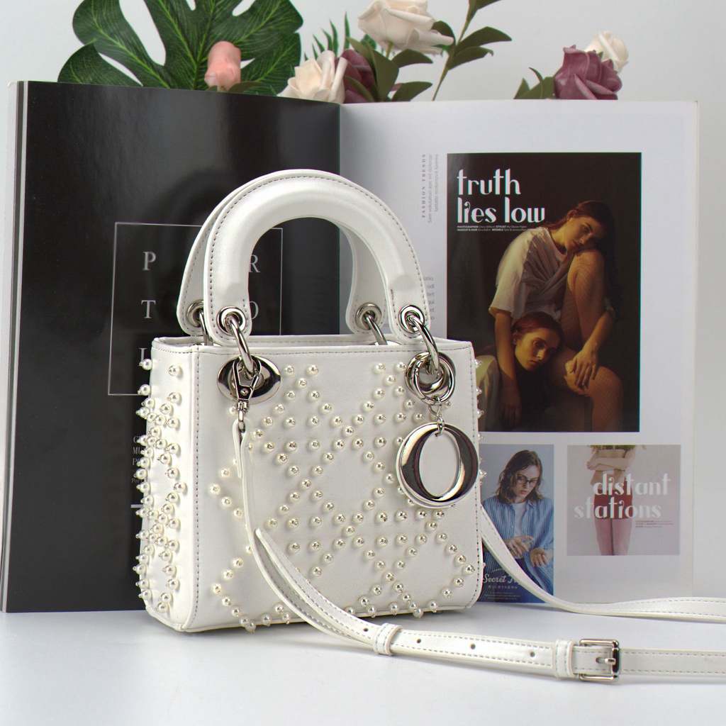 Túi Đeo Chéo Vai Bằng Da Cừu Đính Hạt Thời Trang Dành Cho Nữ