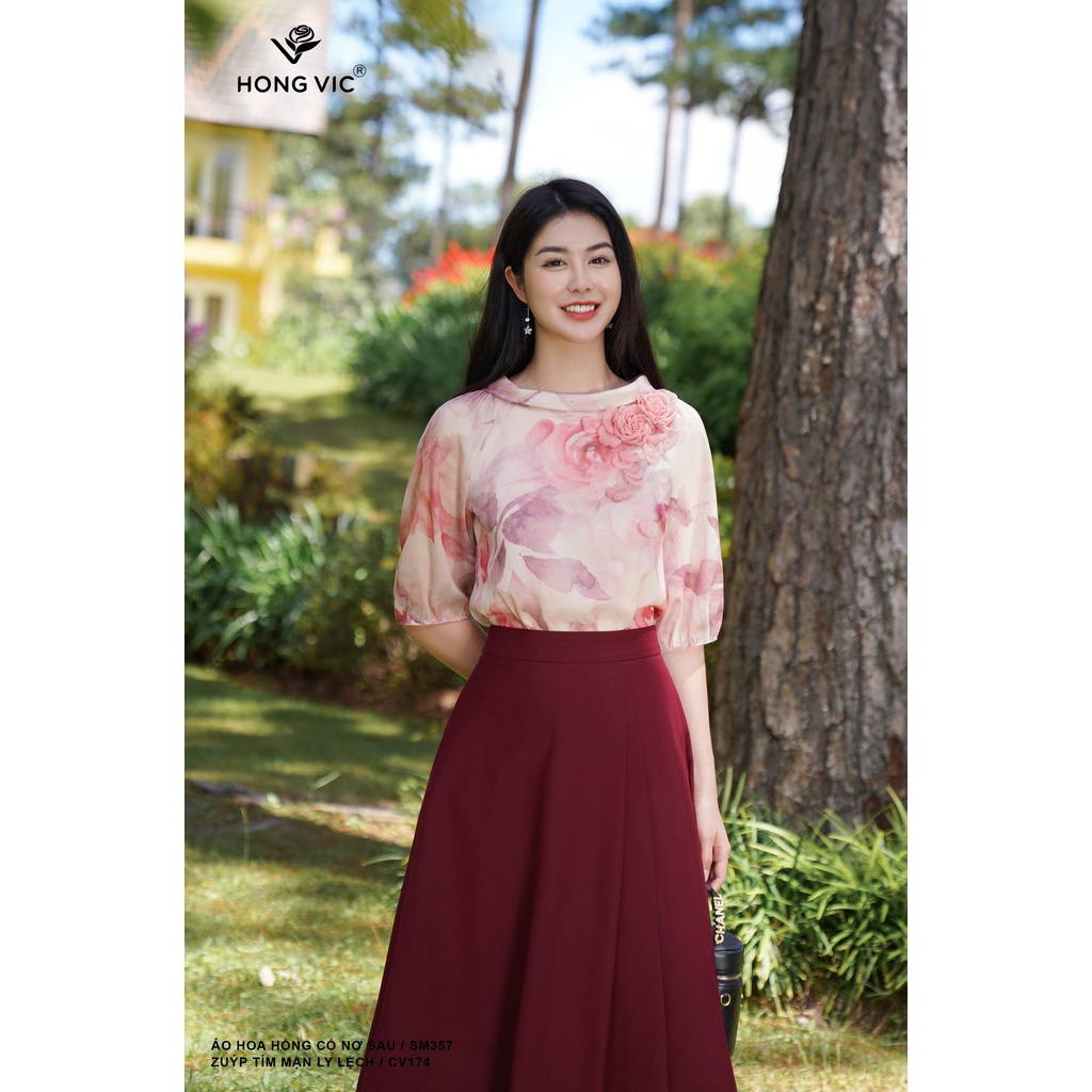 Áo nữ thiết kế Hong Vic hoa hồng cổ nơ sau SM357