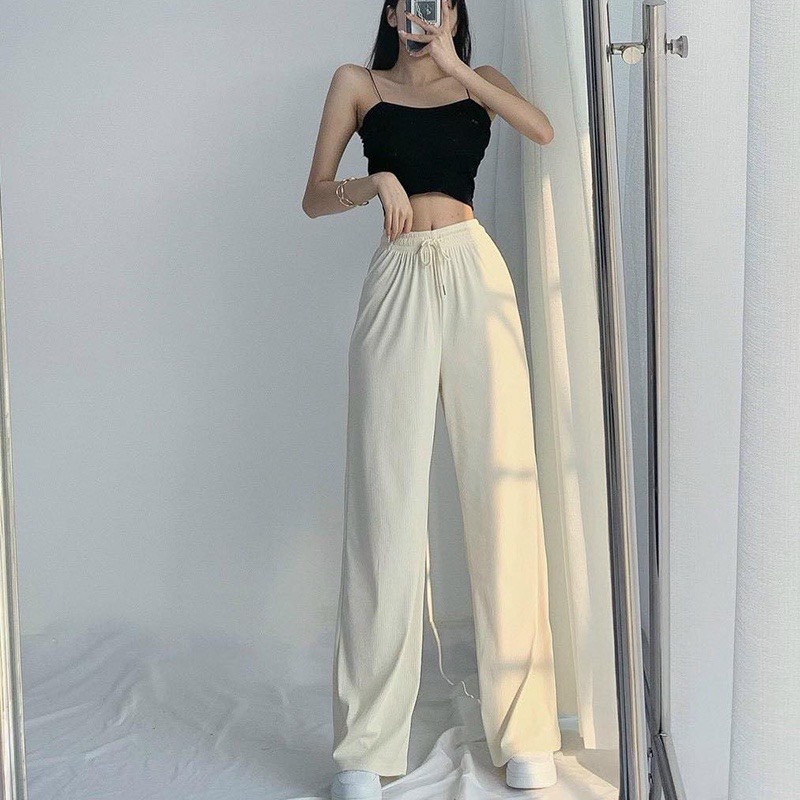 Quần Suông Tăm Nhiều Màu QMun Nữ   Culottes ống rộng kéo dài chân cạp chun mát kiểu dáng hàn quốc QM|PE