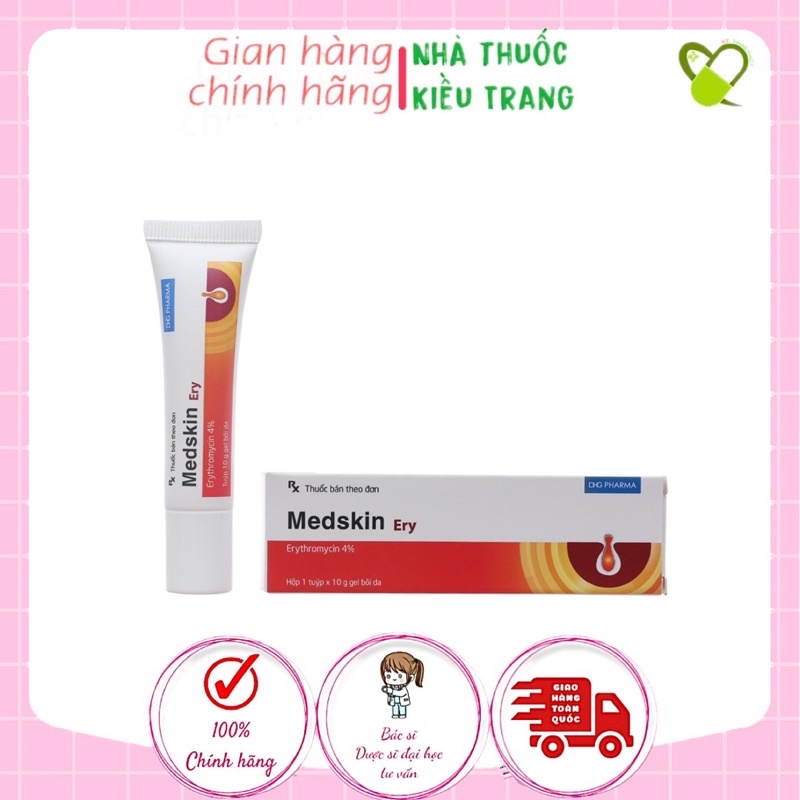 Gel bôi Medskin Ery 4% Đánh bay mụn trứng cá tuýp 10g