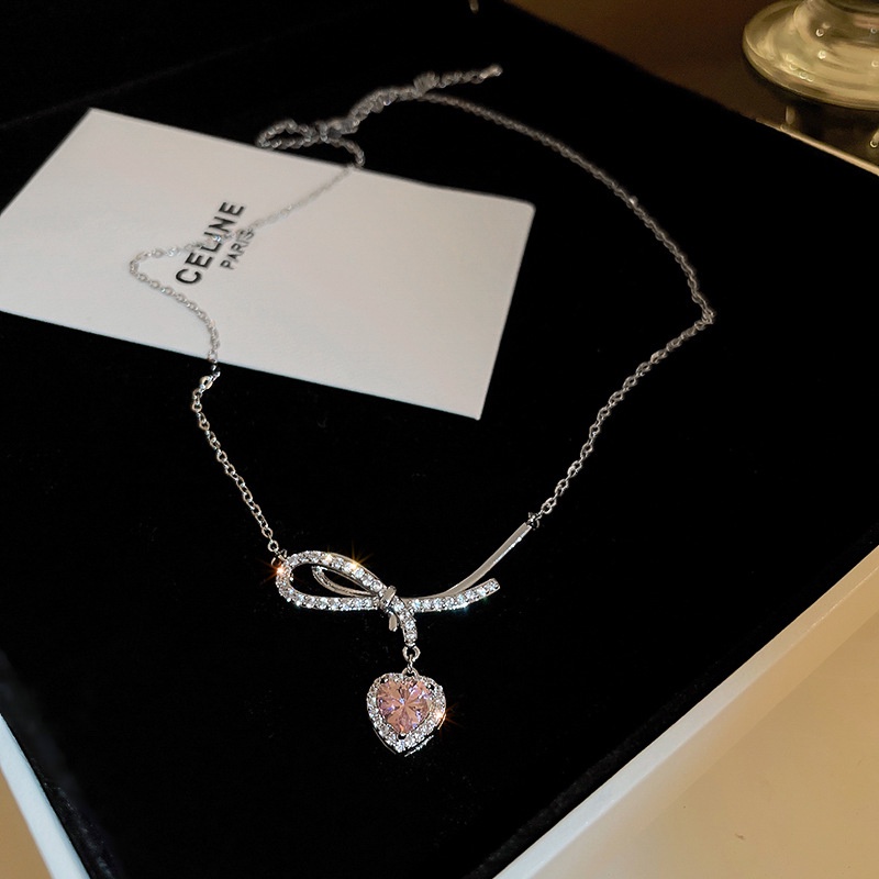 Dây Chuyền Mặt Nơ Đính Đá Zircon Cao Cấp Thời Trang Theo Phong Cách Hàn Quốc