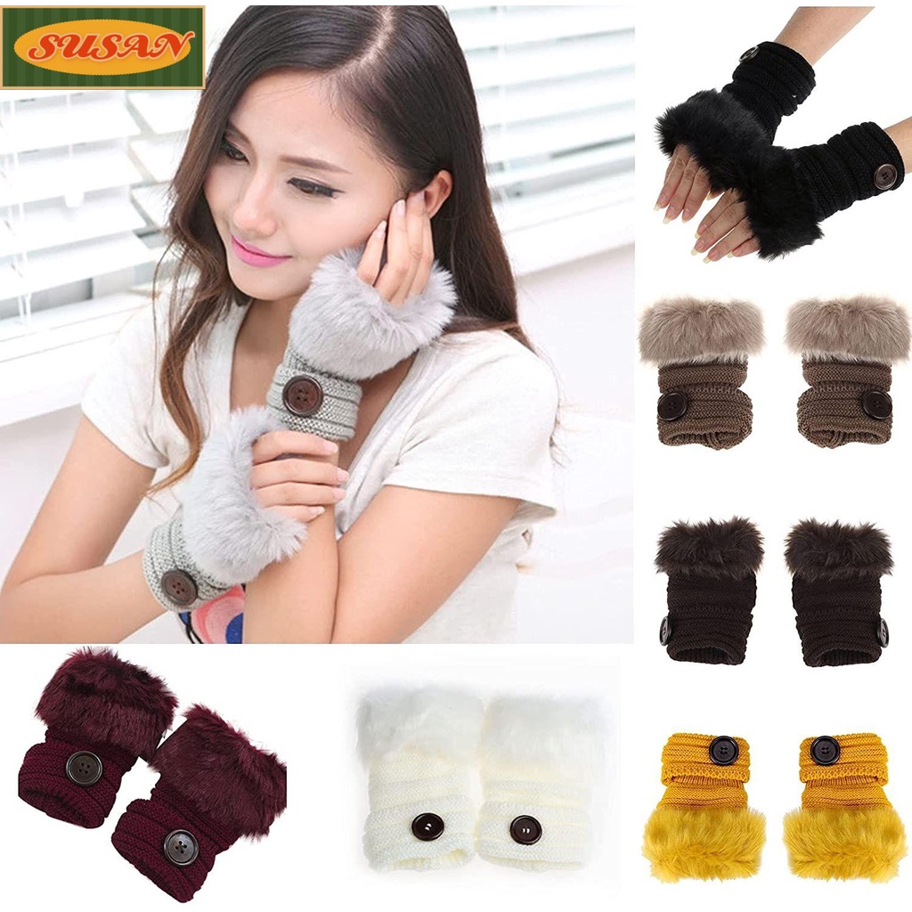 Găng Tay Hở Ngón Màu Cà Phê Thời Trang Thu Đông Cho Nữ