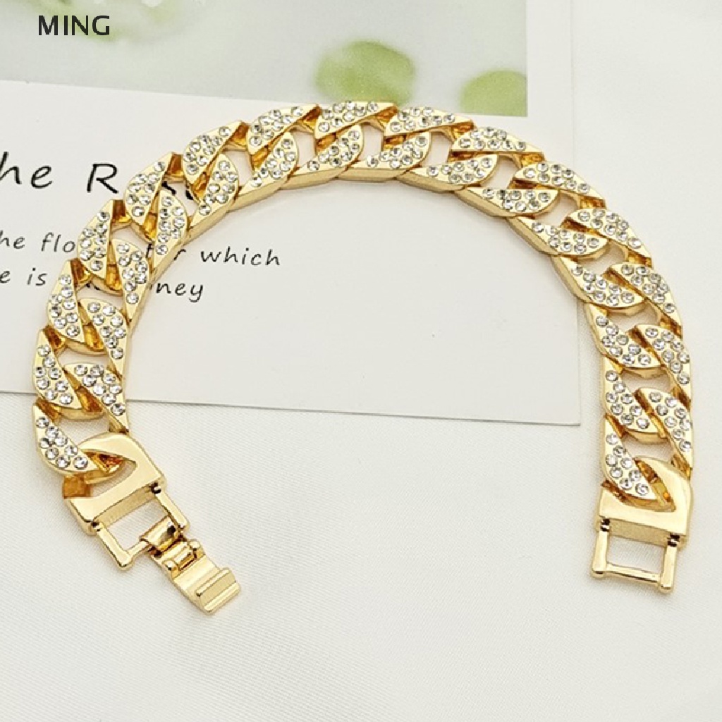 Ming Vòng Tay Chuỗi Xích Kim Loại Dày Bản Rộng Đính Đá zircon Màu Đỏ Phong Cách ins Đơn Giản Thời Trang Cho Nữ TH