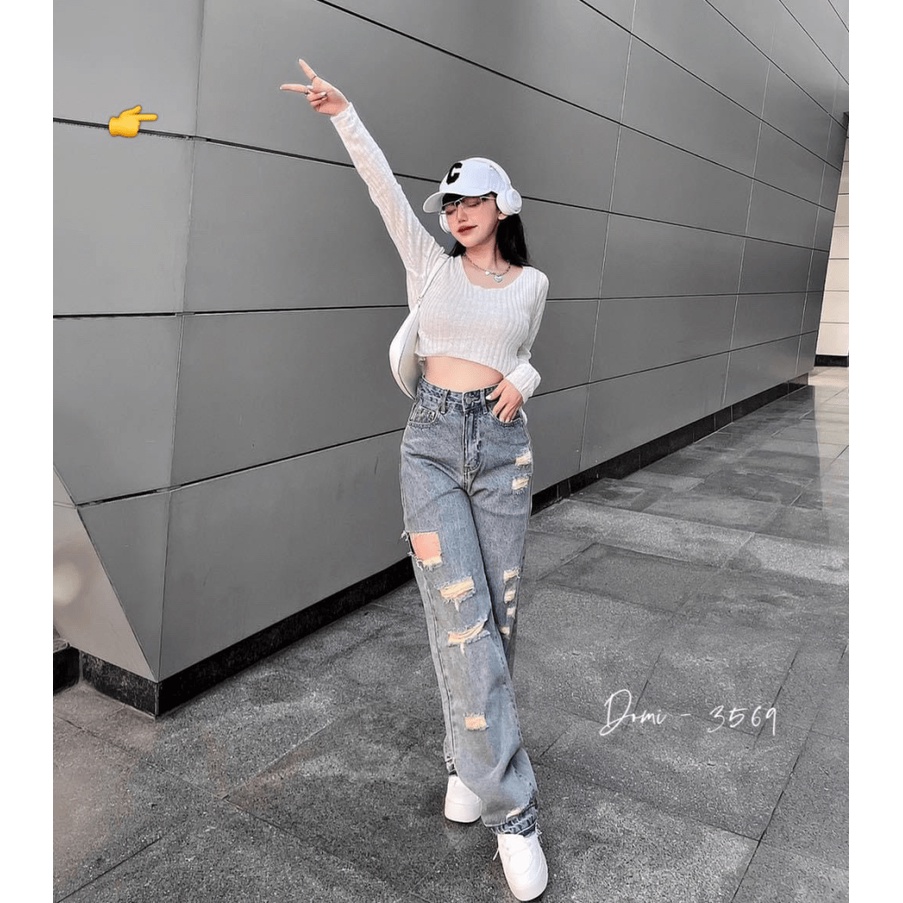 (HCM) Quần jean baggy ống suông rách siêu hot , thời trang nữ siêu xinh , tôn dáng sành điệu cho các nàng KM FASHION