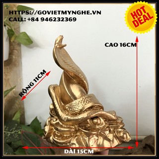 Tượng đá phong thủy trang trí hình con rắn - tượng rắn ôm thỏi vàng trang trí bàn làm việc - Cao 16cm - Màu nhũ đồng