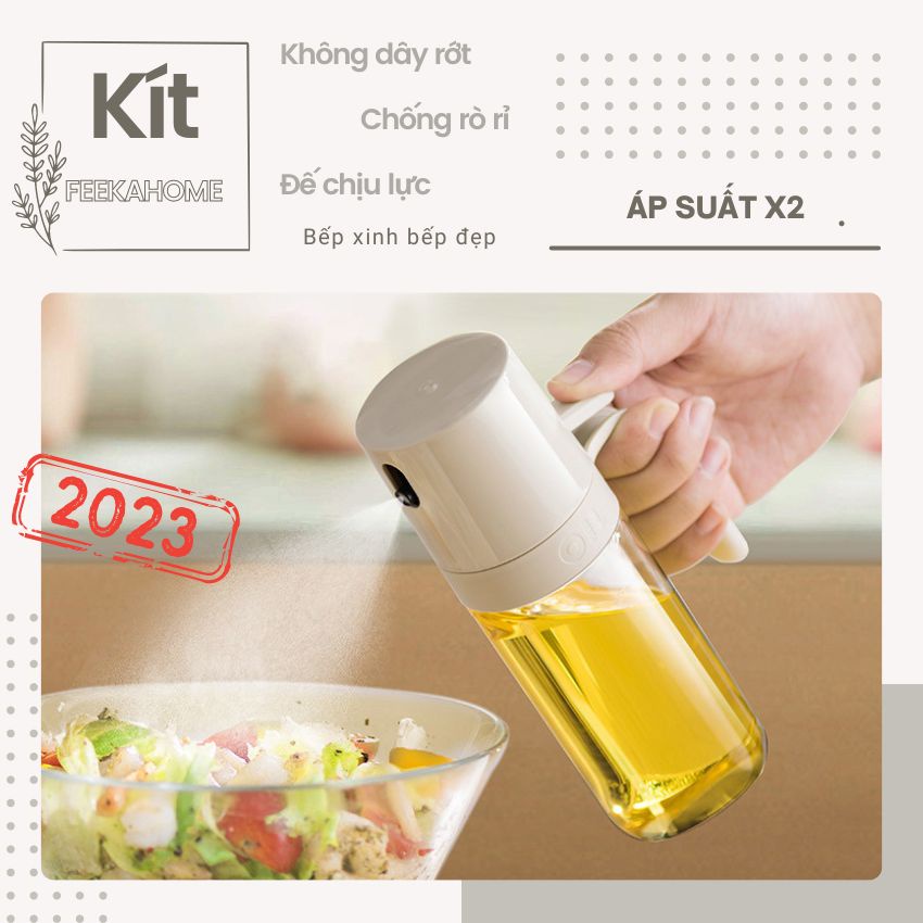 Chai xịt dầu ăn thủy tinh phun sương thông minh FEEKA thủy tinh cao cấp, bình xịt dầu ăn thủy tinh chống dây rớt