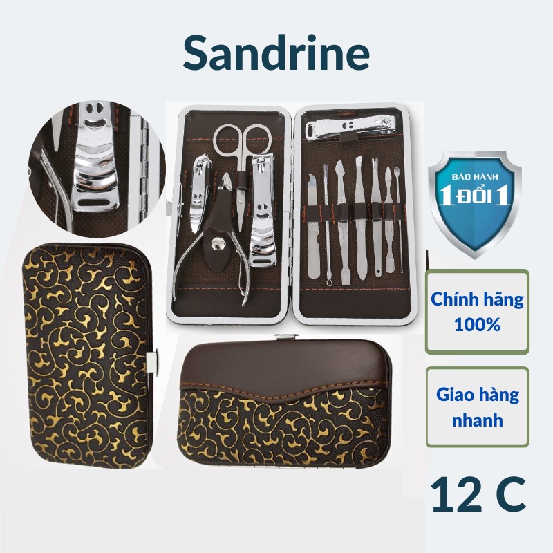 Bộ Dụng Cụ Cắt Bấm Dũa Móng Tay Móng Chân 12 Món Thép Không Gỉ Sandrine BMT2