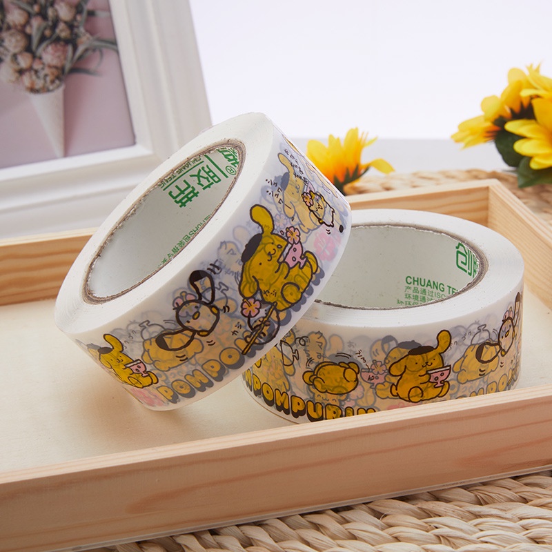 Băng keo hoạt hình, băng dính gói hàng họa tiết cún vàng, băng keo gói hàng